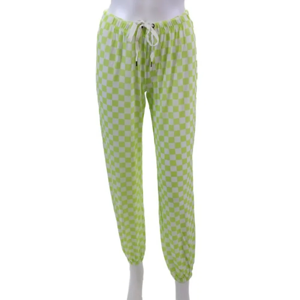 Honeydew Womens Checkered Print Long Sleeve Soft Pajama Set Green Sz XS
